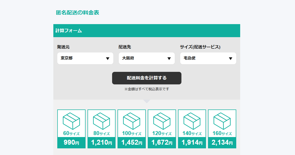 匿名配送の料金表-ヤマト運輸と配送連携│アズカリ